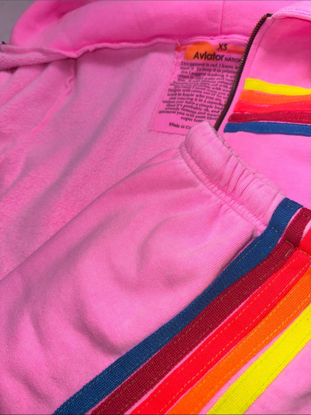 Aviator Nation Pink Rainbow Stripe Jogger Set size adult XS - Picture 3 of 3